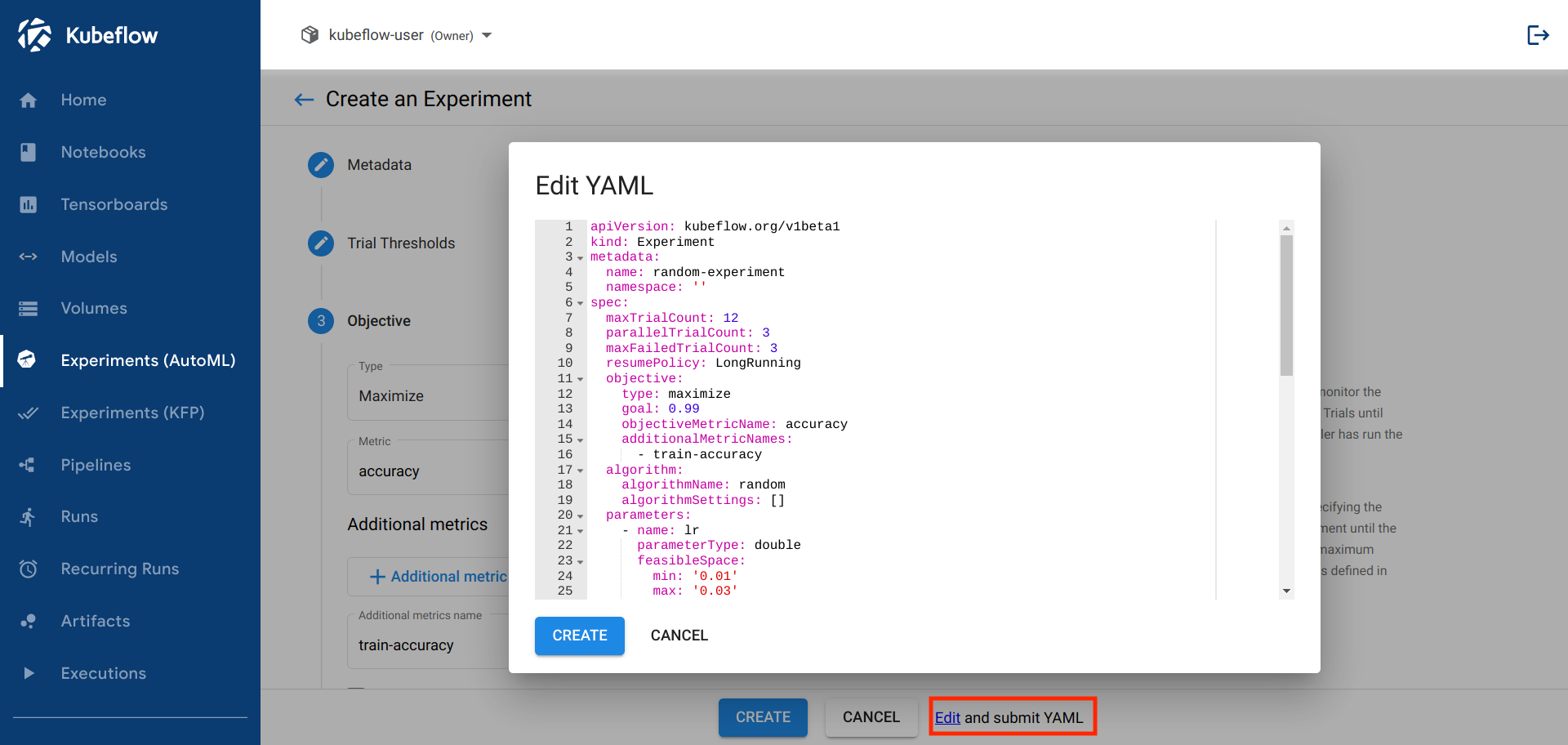 Deploy Katib Experiment using YAML